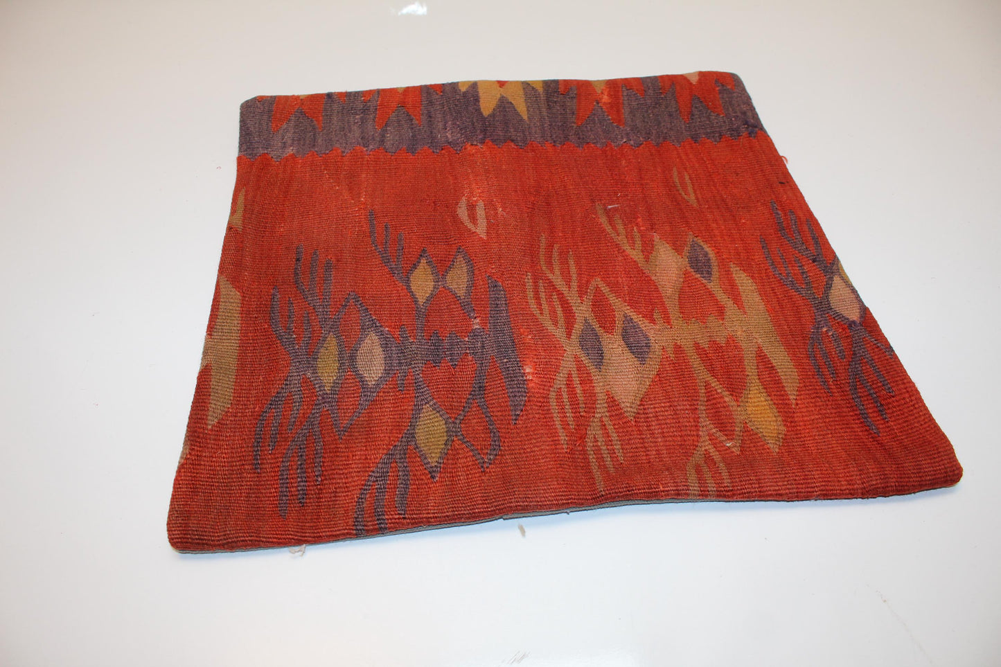 Handmade Kilim Pillow Cover, Red Ikat Style, Boho Decor (16x16 in)