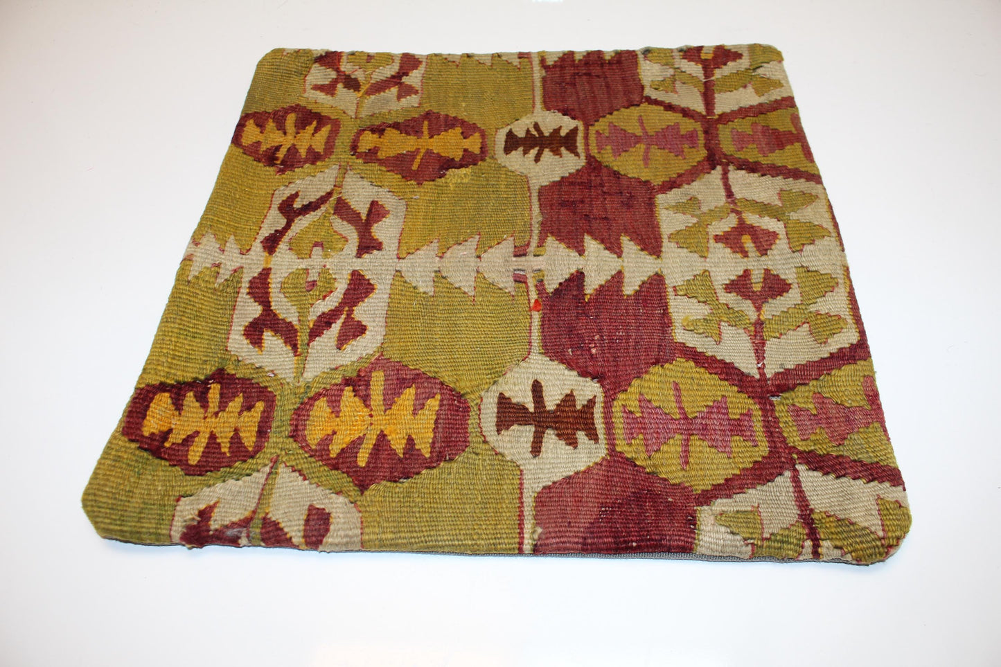Handwoven Anatolian Rug Cushion, Boho Ethnic Decor, Rustic Sofa Accent, 16x16