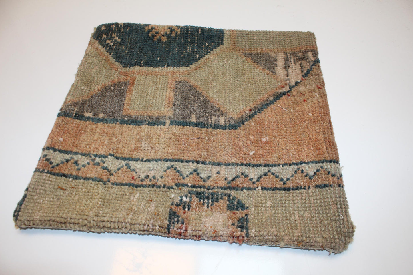 Handwoven Anatolian Rug Cushion, Neutral Boho Decor, Rustic Sofa Accent, 16x16
