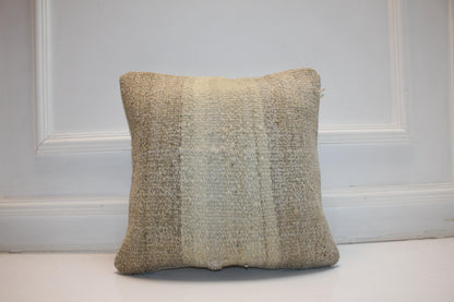 Handwoven Neutral Anatolian Rug Cushion, Minimal Wabi Sabi Decor, Rustic Sofa Pillow, 16x16