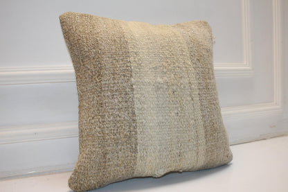 Handwoven Neutral Anatolian Rug Cushion, Minimal Wabi Sabi Decor, Rustic Sofa Pillow, 16x16