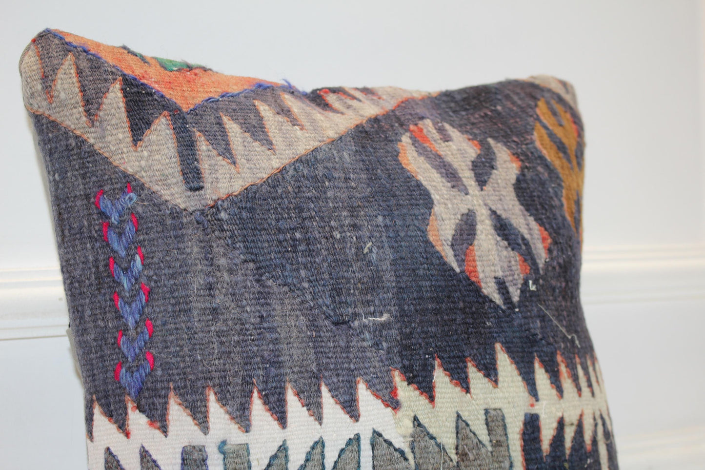 Handwoven Anatolian Rug Cushion, Tribal Boho Decor, Dark Earth Tone Sofa Pillow, 16x16