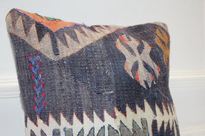Handwoven Anatolian Rug Cushion, Tribal Boho Decor, Dark Earth Tone Sofa Pillow, 16x16