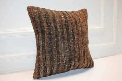Earth Tone Rustic Cushion, Handwoven Anatolian Rug Pillow, Boho Neutral Decor(16x16 in)