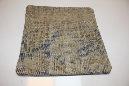 Neutral Beige Rug Cushion, Minimal Handwoven Anatolian Pillow, Soft Boho Home Decor (16x16 in)