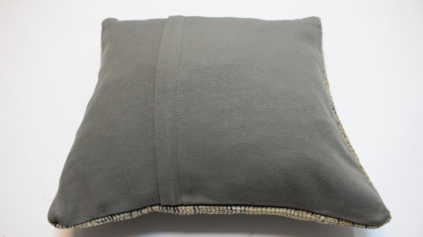 Neutral Beige Geometric Rug Cushion, Minimal Handwoven Anatolian Pillow, Soft Boho Decor(16x16 in)