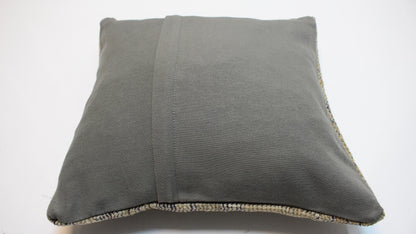 Neutral Beige Geometric Rug Cushion, Minimal Handwoven Anatolian Pillow, Soft Boho Decor(16x16 in)