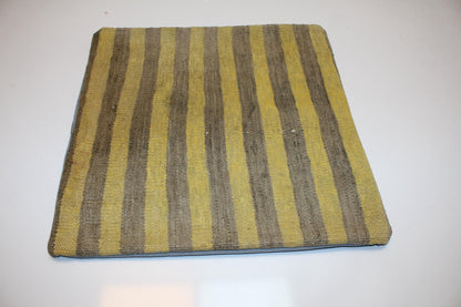 Yellow Gray Rug Cushion, Handwoven Anatolian Pillow, Modern Boho Home Decor(16x16 in)
