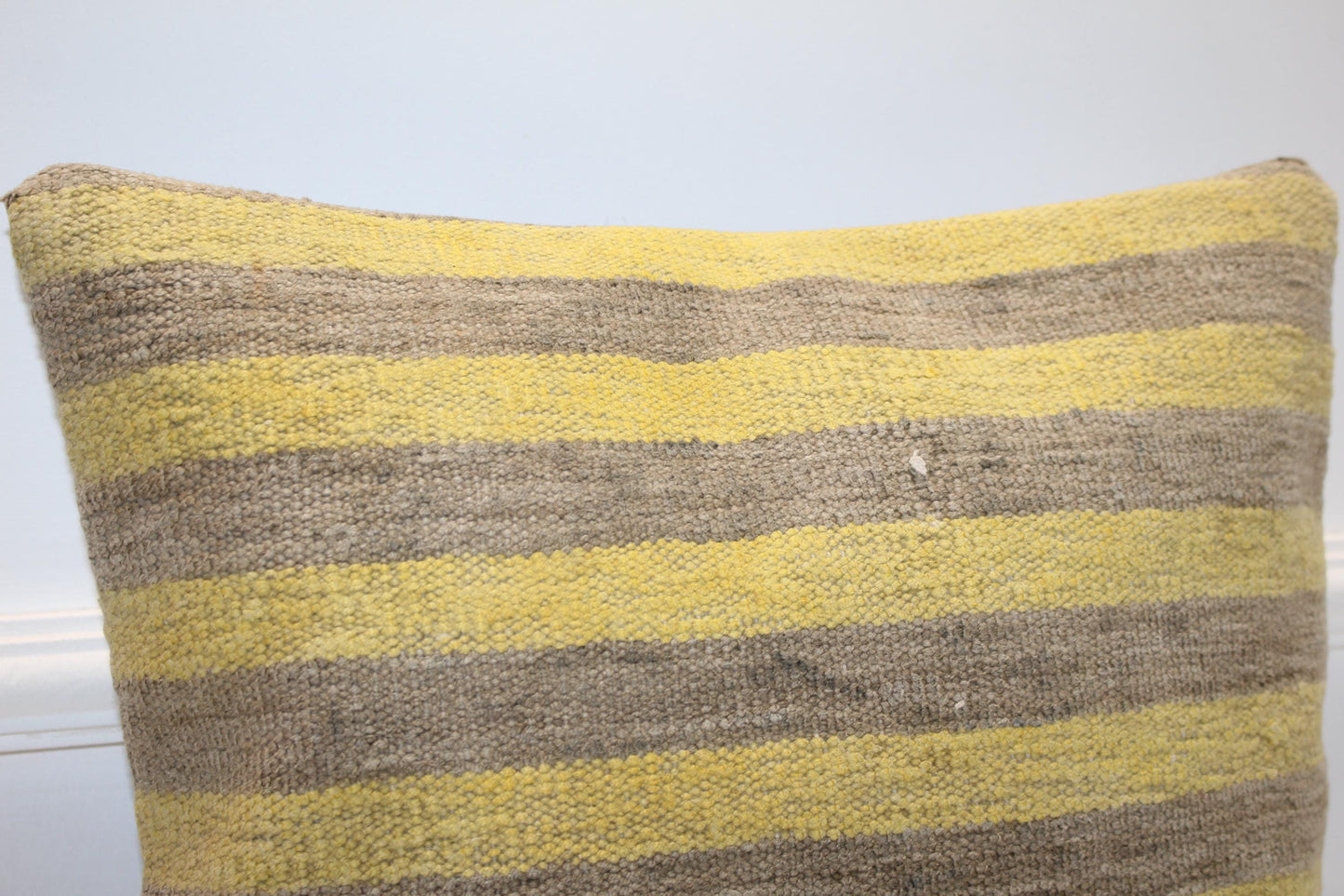 Yellow Gray Rug Cushion, Handwoven Anatolian Pillow, Modern Boho Home Decor(16x16 in)