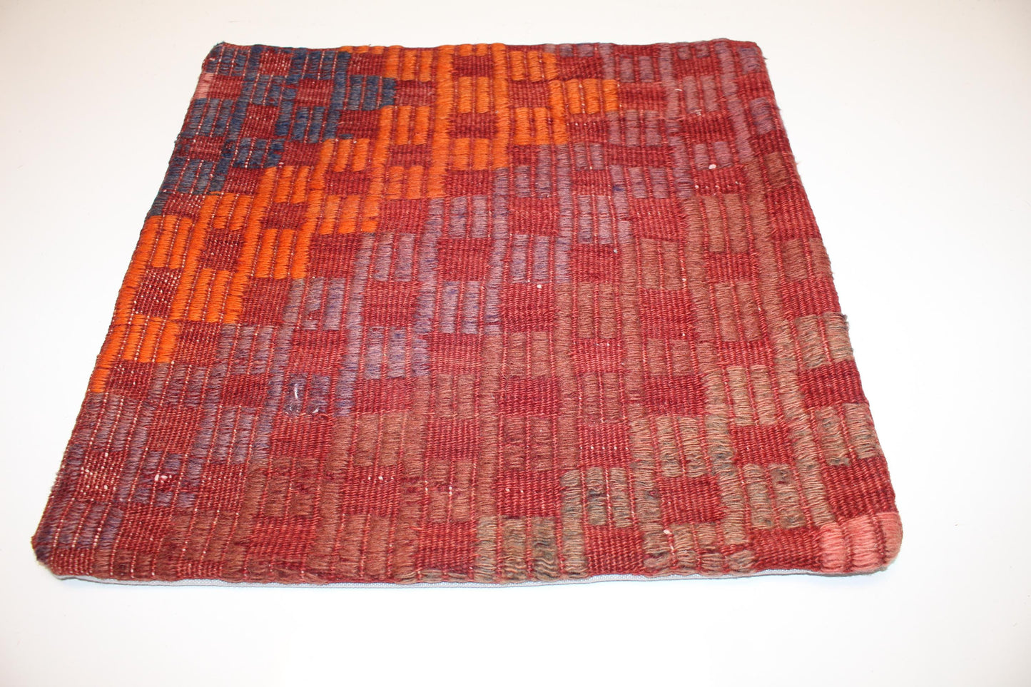 Geometric Anatolian Cushion, Rust Orange Tribal Decor, Handmade Boho Accent (16x16 in)