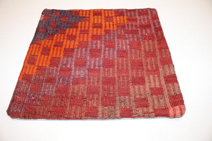 Geometric Anatolian Cushion, Rust Orange Tribal Decor, Handmade Boho Accent (16x16 in)