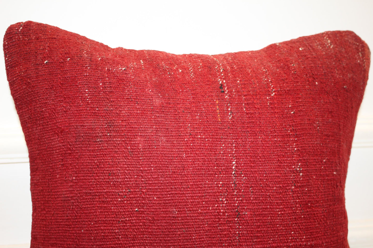 Solid Red Anatolian Cushion, Minimal Tribal Backside, Rustic Boho Home Decor(16x16 in)