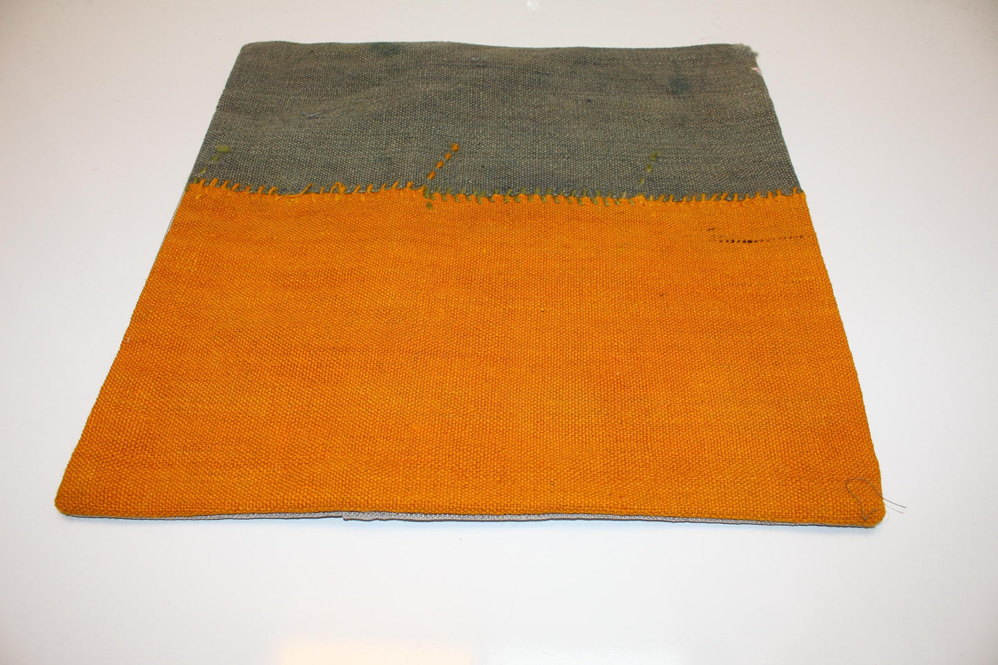 Mustard Yellow & Olive Green Cushion, Patchwork Anatolian Textile, Modern Rustic Decor(16x16 in)