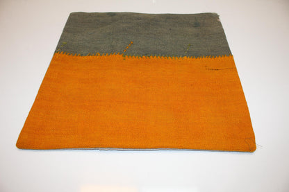 Mustard Yellow & Olive Green Cushion, Patchwork Anatolian Textile, Modern Rustic Decor(16x16 in)
