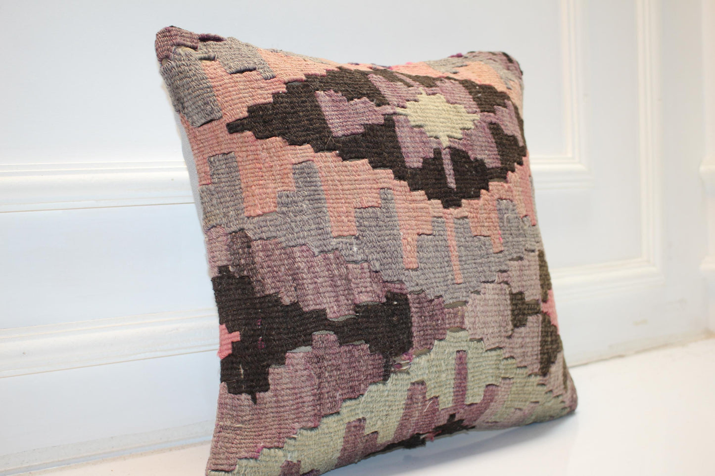 Pastel Anatolian Cushion, Geometric Tribal Pattern, Soft Boho Rustic Home Decor(16x16 in)