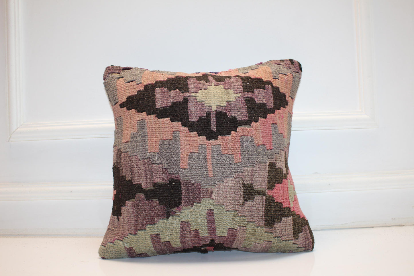 Pastel Anatolian Cushion, Geometric Tribal Pattern, Soft Boho Rustic Home Decor(16x16 in)