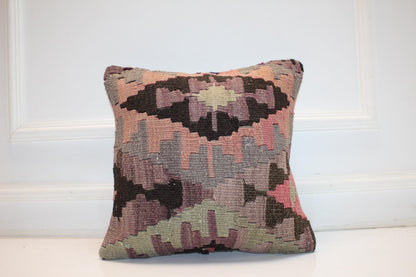 Pastel Anatolian Cushion, Geometric Tribal Pattern, Soft Boho Rustic Home Decor(16x16 in)