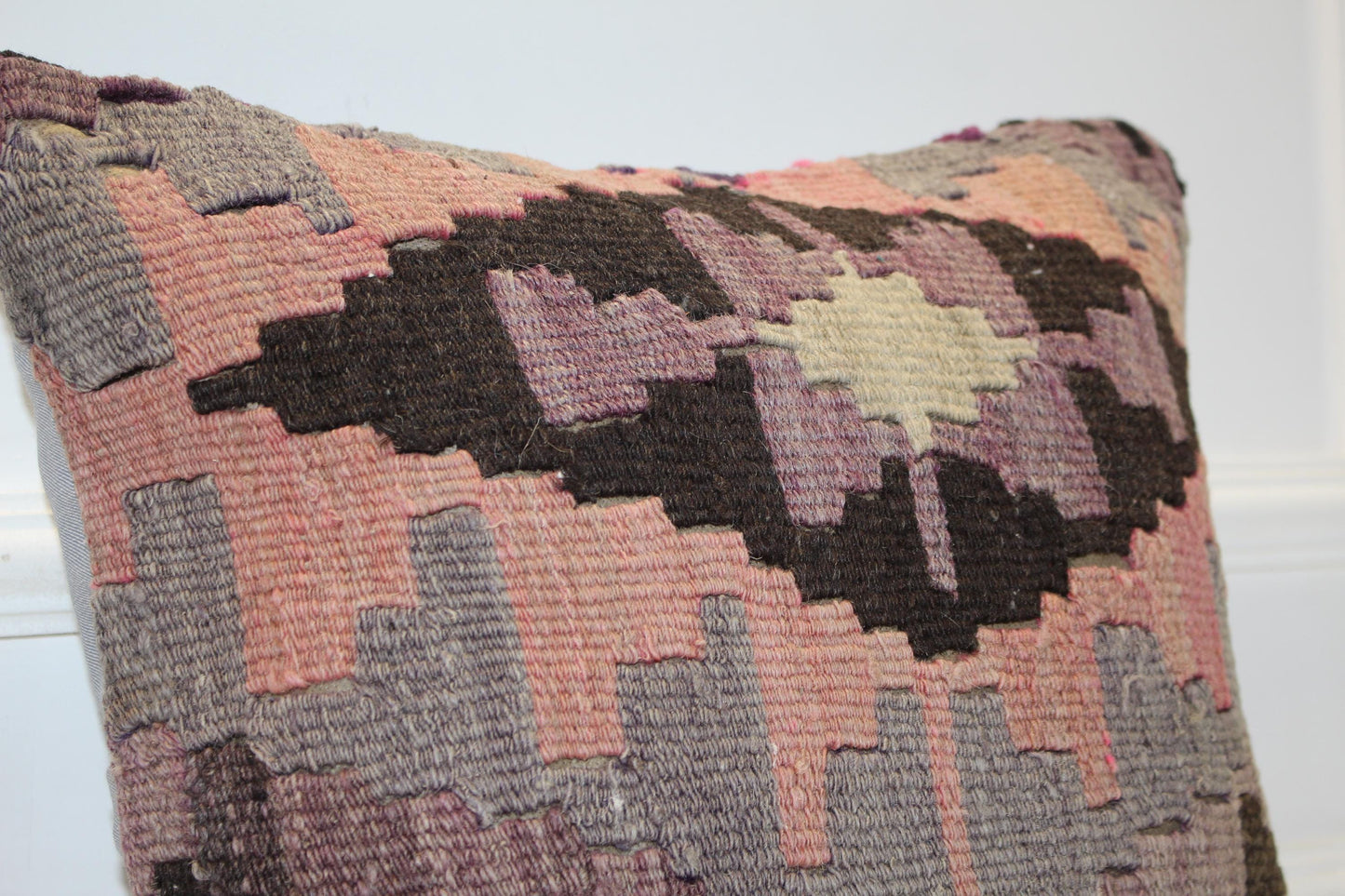 Pastel Anatolian Cushion, Geometric Tribal Pattern, Soft Boho Rustic Home Decor(16x16 in)