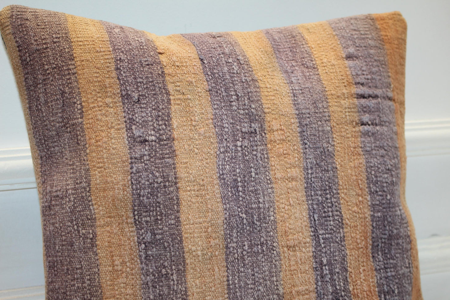 Striped Kilim Pillow Cover, Neutral Earth Tone Boho Cushion (16x16 in)
