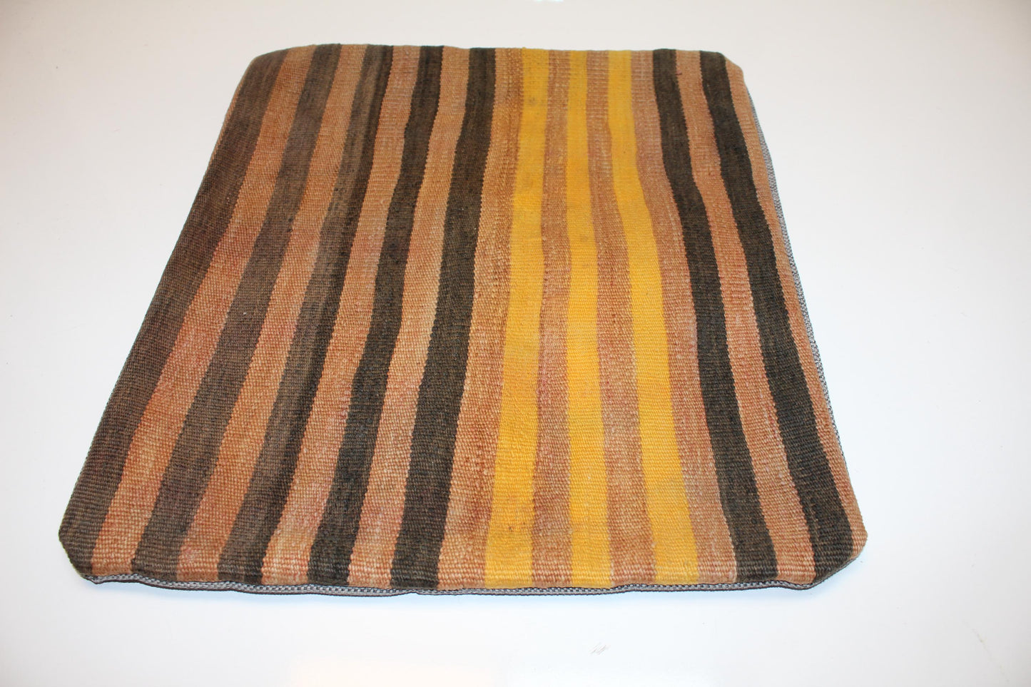 Striped Kilim Pillow Cover, Yellow Brown Earth Tone, Boho Cushion (16x16 in)