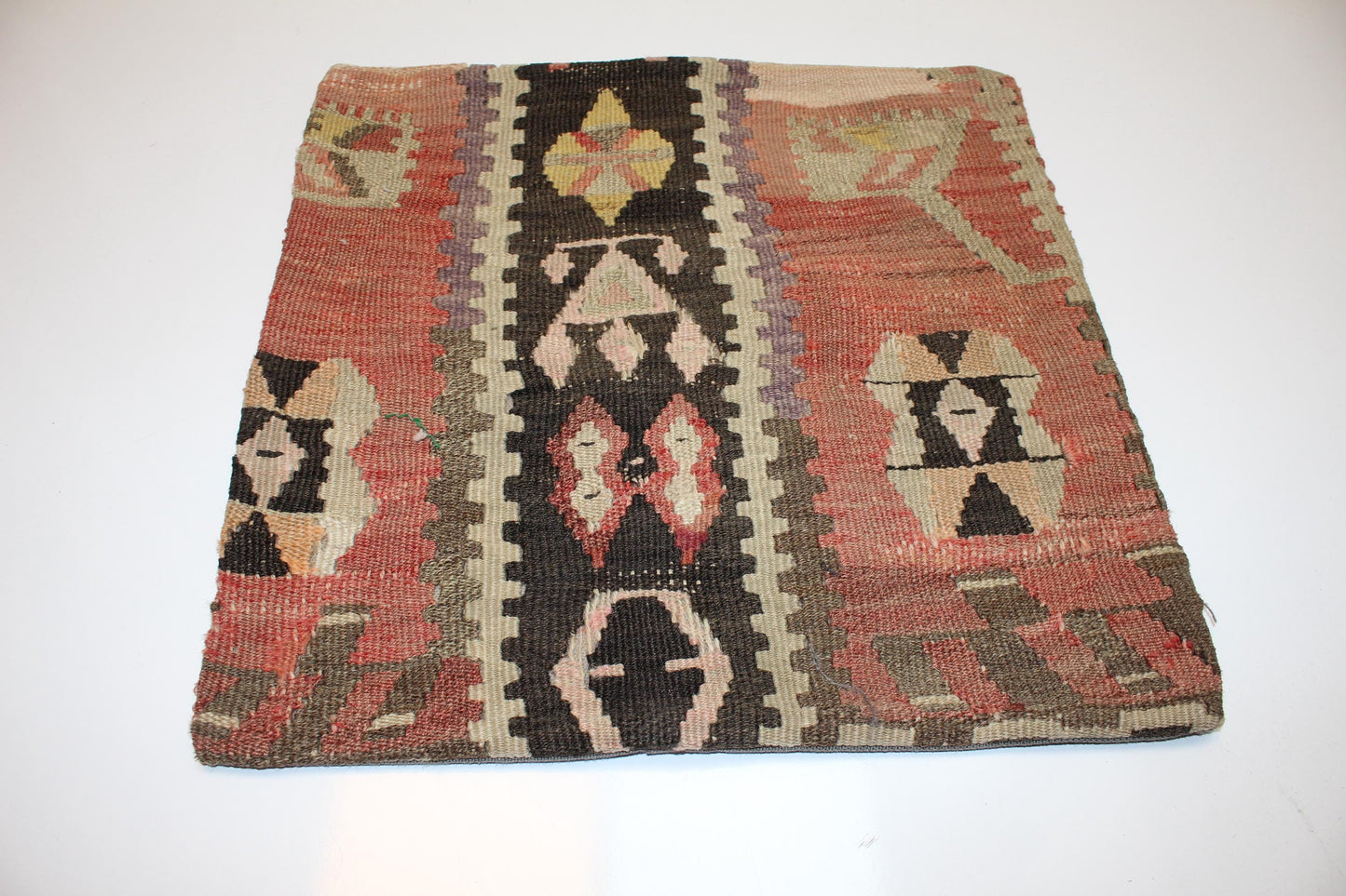 Geometric Anatolian Rug Cushion, Tribal Boho Decor, Handmade Ethnic Kilim Pillow(16x16 in)