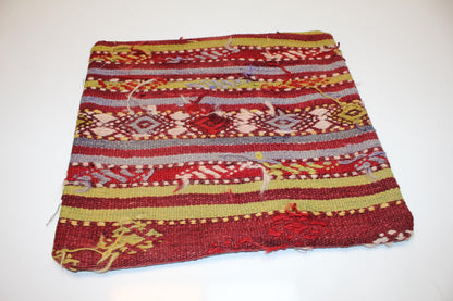Striped Anatolian Rug Cushion, Tribal Boho Decor, Handmade Ethnic Kilim Pillow(16x16 in)