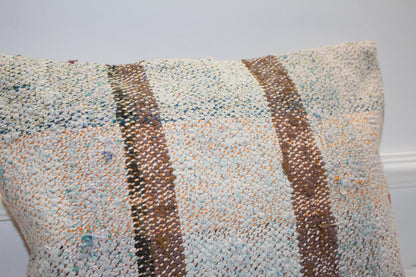 Striped Kilim Pillow Cover, Neutral Boho Decor (16x16 in)