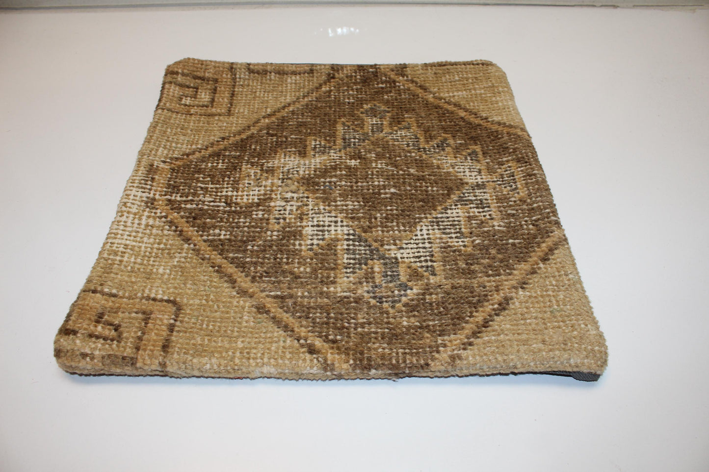 Neutral Anatolian Rug Cushion, Rustic Boho Decor, Earth Tone Handmade Kilim Pillow(16x16 in)