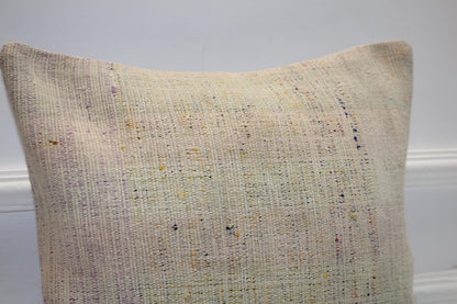Neutral Anatolian Kilim Pillow, Boho Wabi Sabi Decor (16x16 in)