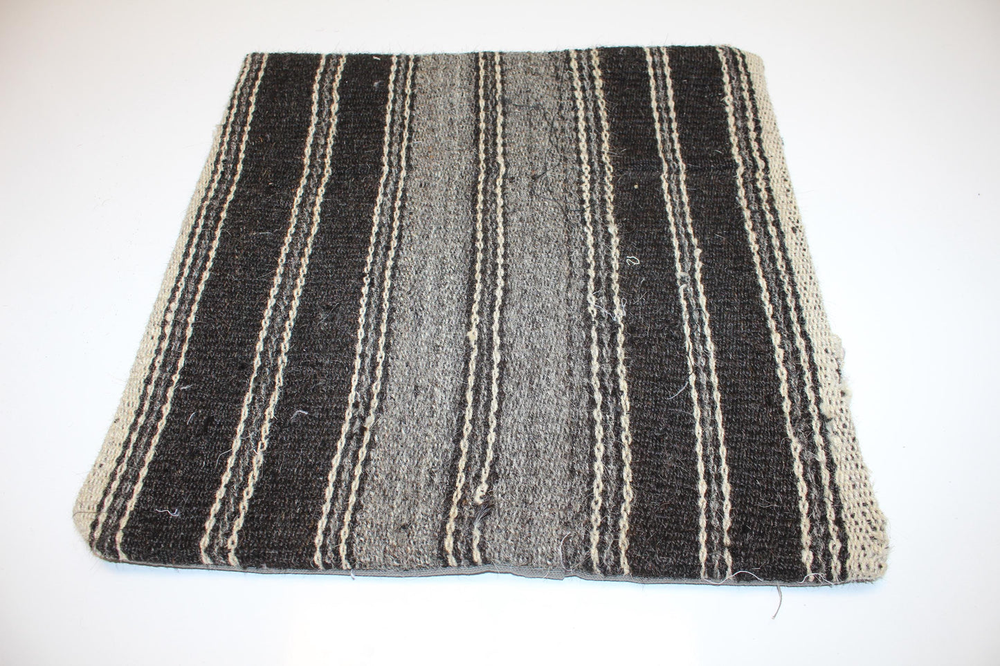 Black Gray Striped Anatolian Rug Cushion, Minimal Rustic Boho Home Decor(16x16 in)