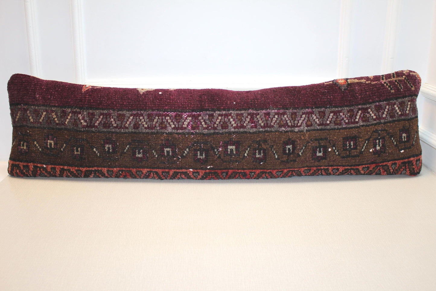 Vintage Turkish Kilim – Burgundy Brown Tribal Rug, 12x48