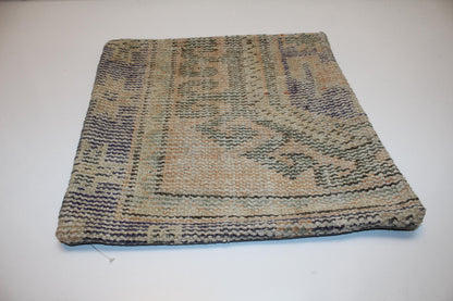 Vintage Turkish Kilim Pillow Cover, Boho Throw Cushion (16x16 in)