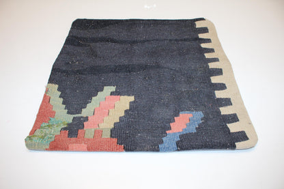Dark Blue Minimal Cushion, Handmade Anatolian Rug Pillow, Modern Boho Home Decor(16x16 in)