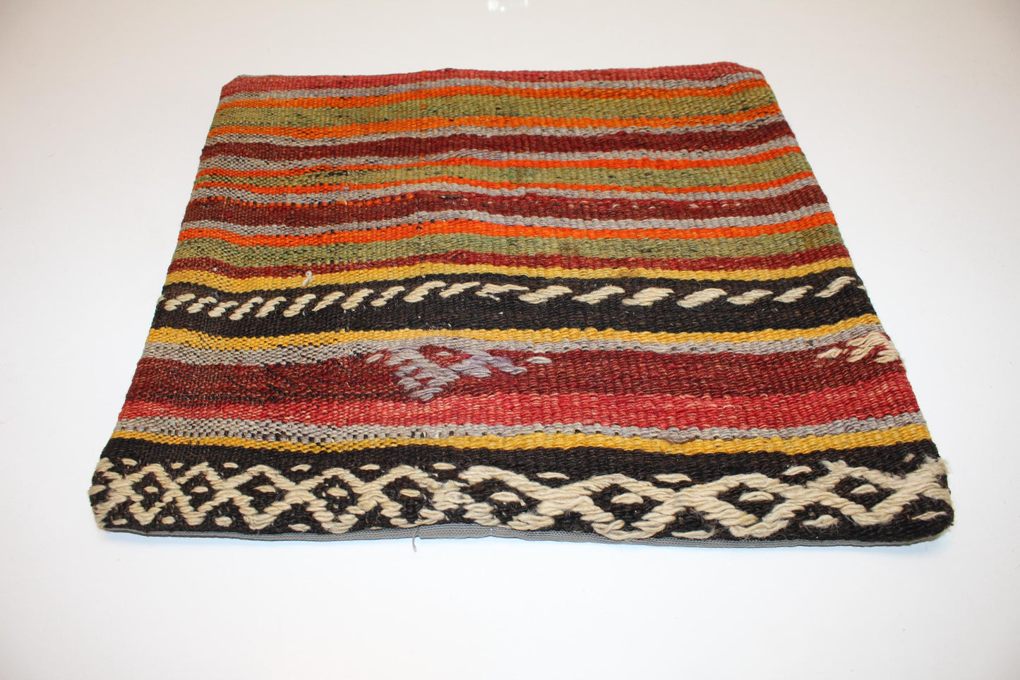 Colorful Striped Cushion, Handmade Anatolian Rug Pillow, Ethnic Boho Home Decor(16x16 in)