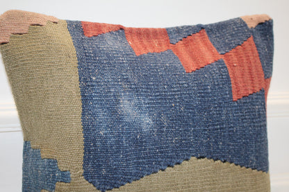 Abstract Color Block Cushion, Handmade Anatolian Rug Pillow, Modern Boho Home Decor(16x16 in)