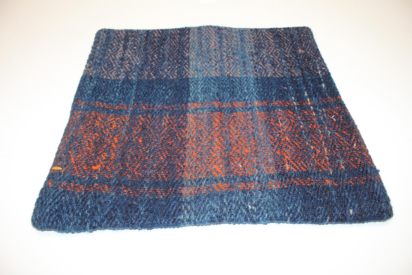 Indigo Blue Textured Cushion, Handmade Anatolian Rug Pillow, Moody Boho Home Decor(16x16 in)