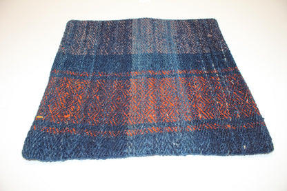 Indigo Blue Textured Cushion, Handmade Anatolian Rug Pillow, Moody Boho Home Decor(16x16 in)
