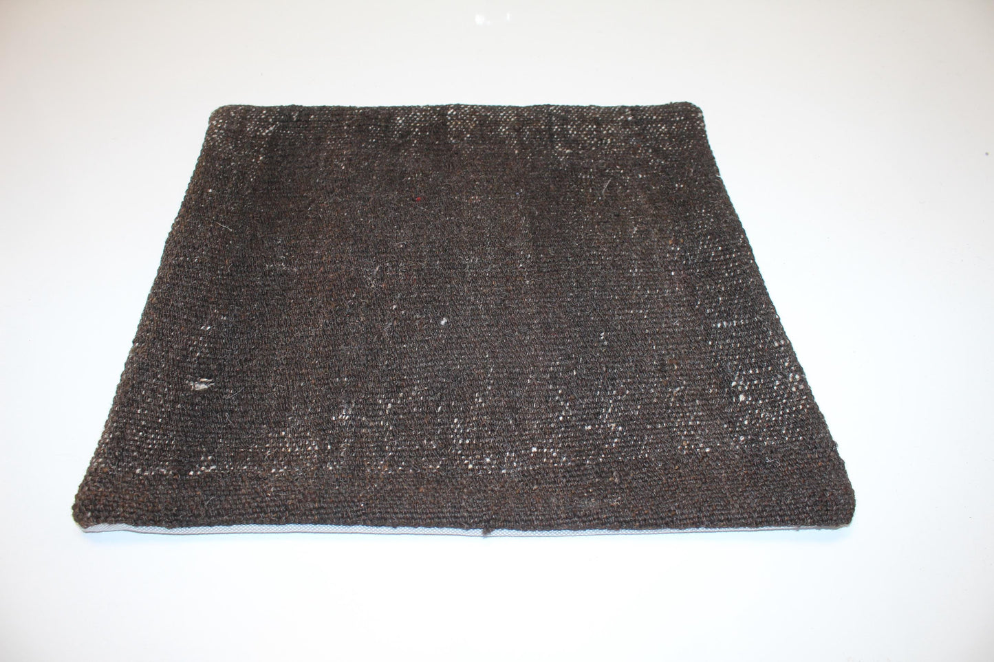 Solid Dark Brown Cushion, Handmade Anatolian Rug Pillow, Minimal Rustic Home Decor(16x16 in)
