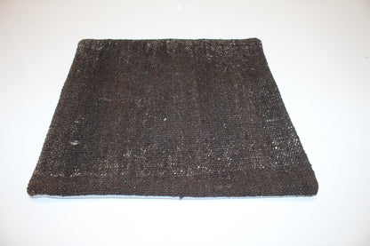 Solid Dark Brown Cushion, Handmade Anatolian Rug Pillow, Minimal Rustic Home Decor(16x16 in)