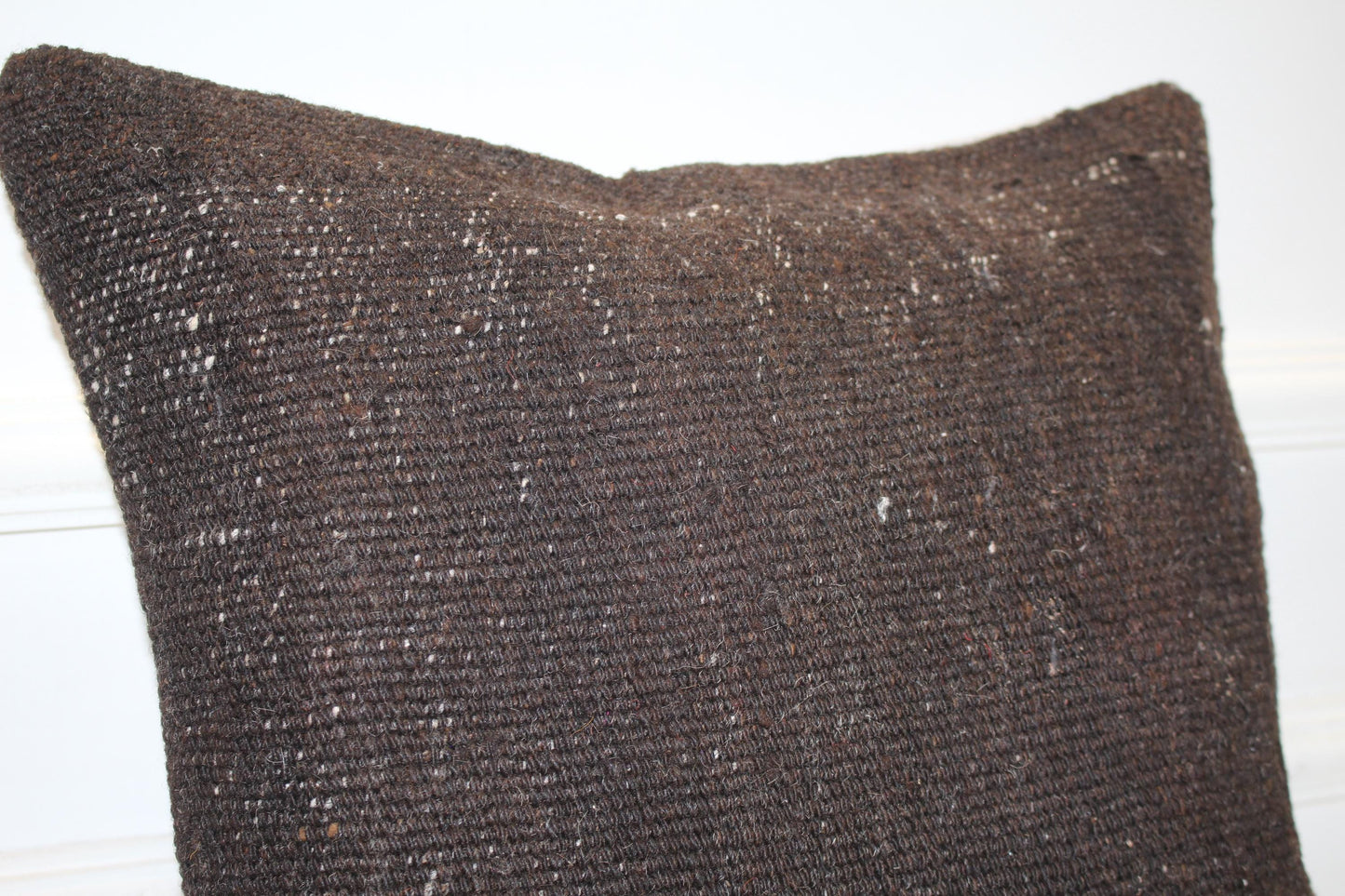Solid Dark Brown Cushion, Handmade Anatolian Rug Pillow, Minimal Rustic Home Decor(16x16 in)