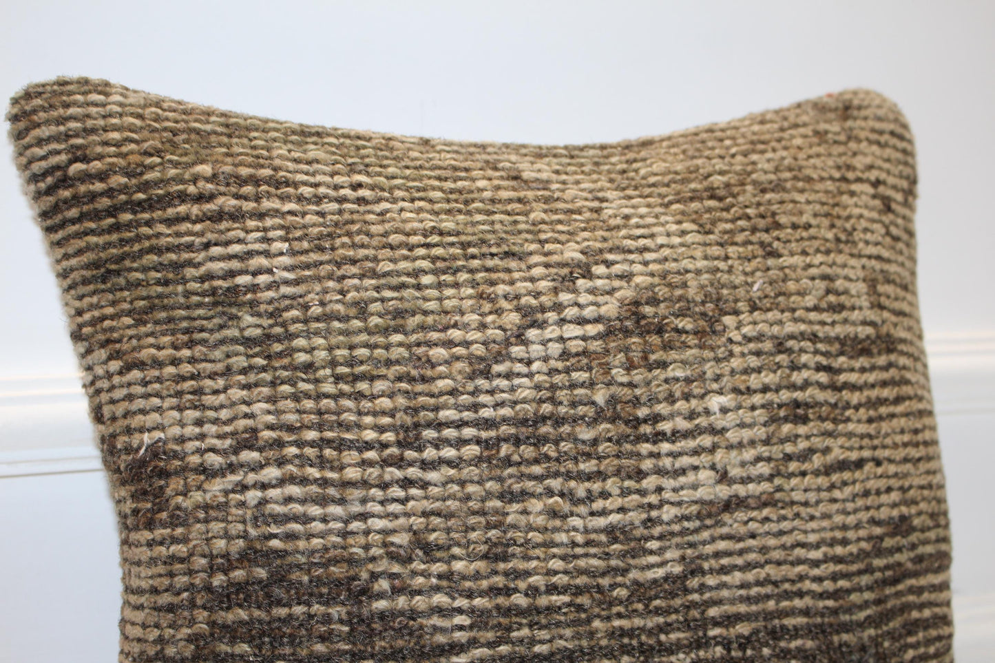 Minimal Wool Cushion, Neutral Earth Tone Kilim Pillow, Handmade Rustic Home Decor(16x16 in)