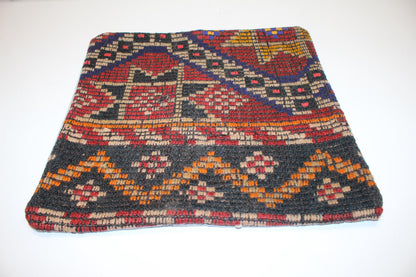 Colorful Tribal Cushion, Handmade Wool Kilim Pillow, Boho Ethnic Home Decor(16x16 in)