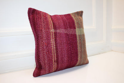 Wool Patchwork Cushion, Warm Boho Home Accent(16x16 in)
