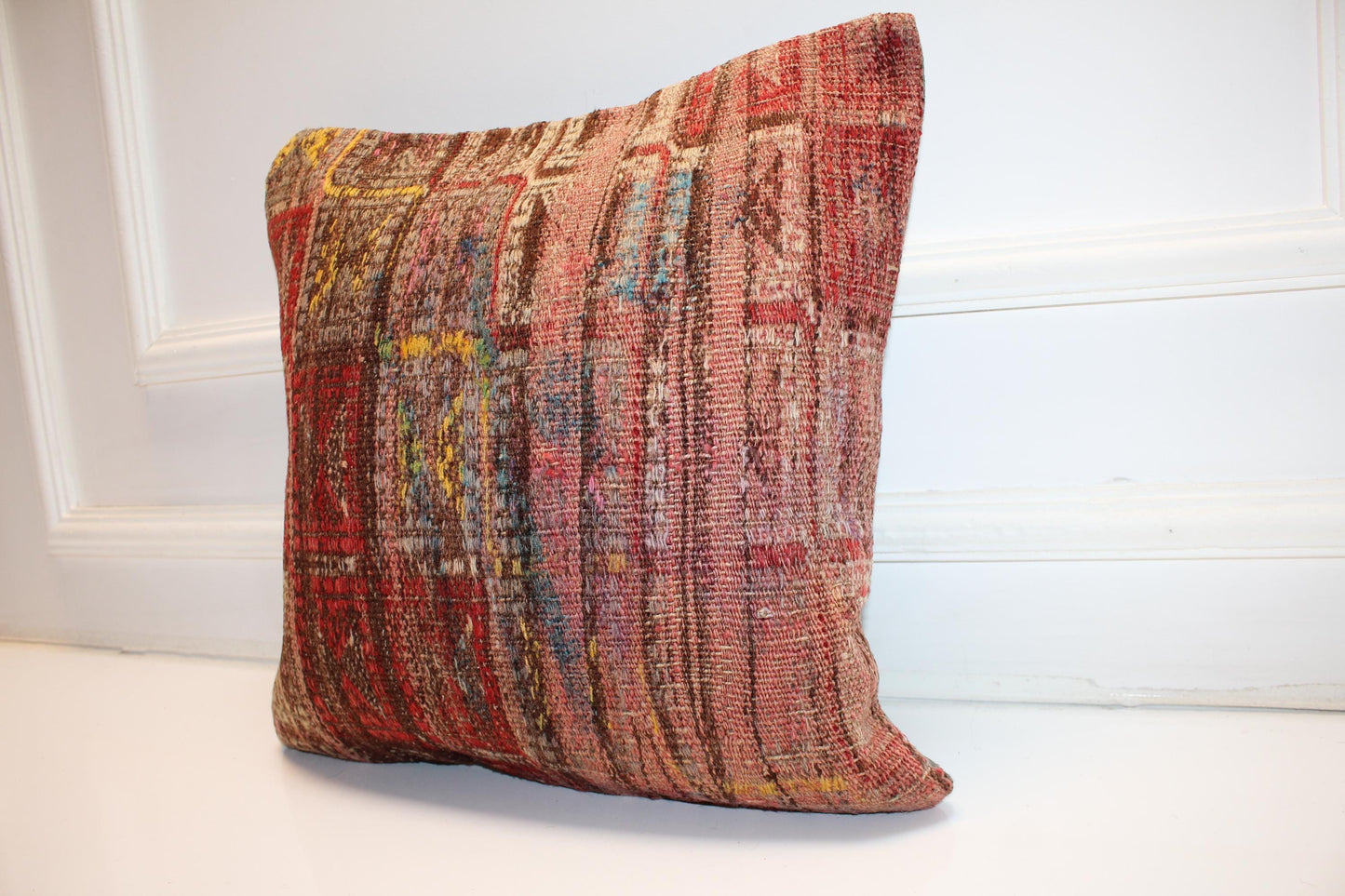 Abstract Woven Cushion from Old Anatolian Rugs, One-Off Statement Decor(16x16 in)