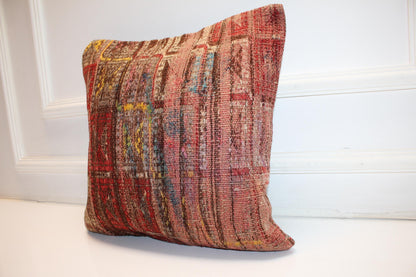 Abstract Woven Cushion from Old Anatolian Rugs, One-Off Statement Decor(16x16 in)