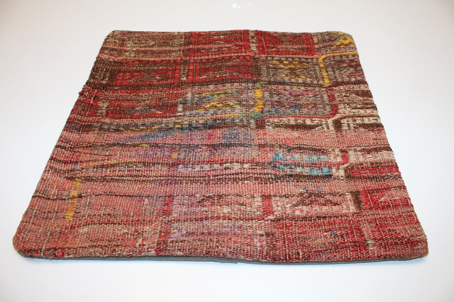 Abstract Woven Cushion from Old Anatolian Rugs, One-Off Statement Decor(16x16 in)