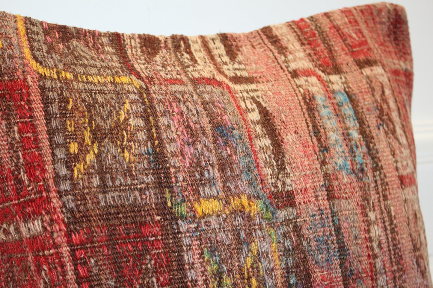 Abstract Woven Cushion from Old Anatolian Rugs, One-Off Statement Decor(16x16 in)