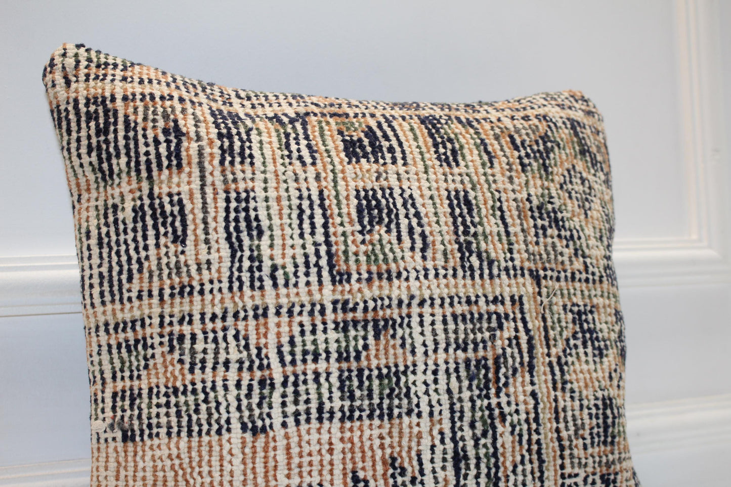 Neutral Beige Black Boho Cushion, Anatolian Pattern Decorative Pillow (16x16 in)
