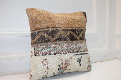 Neutral Tribal Patchwork Cushion, Earth Washed Textile, Organic Boho Home Accent(16x16 in)
