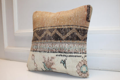 Neutral Tribal Patchwork Cushion, Earth Washed Textile, Organic Boho Home Accent(16x16 in)